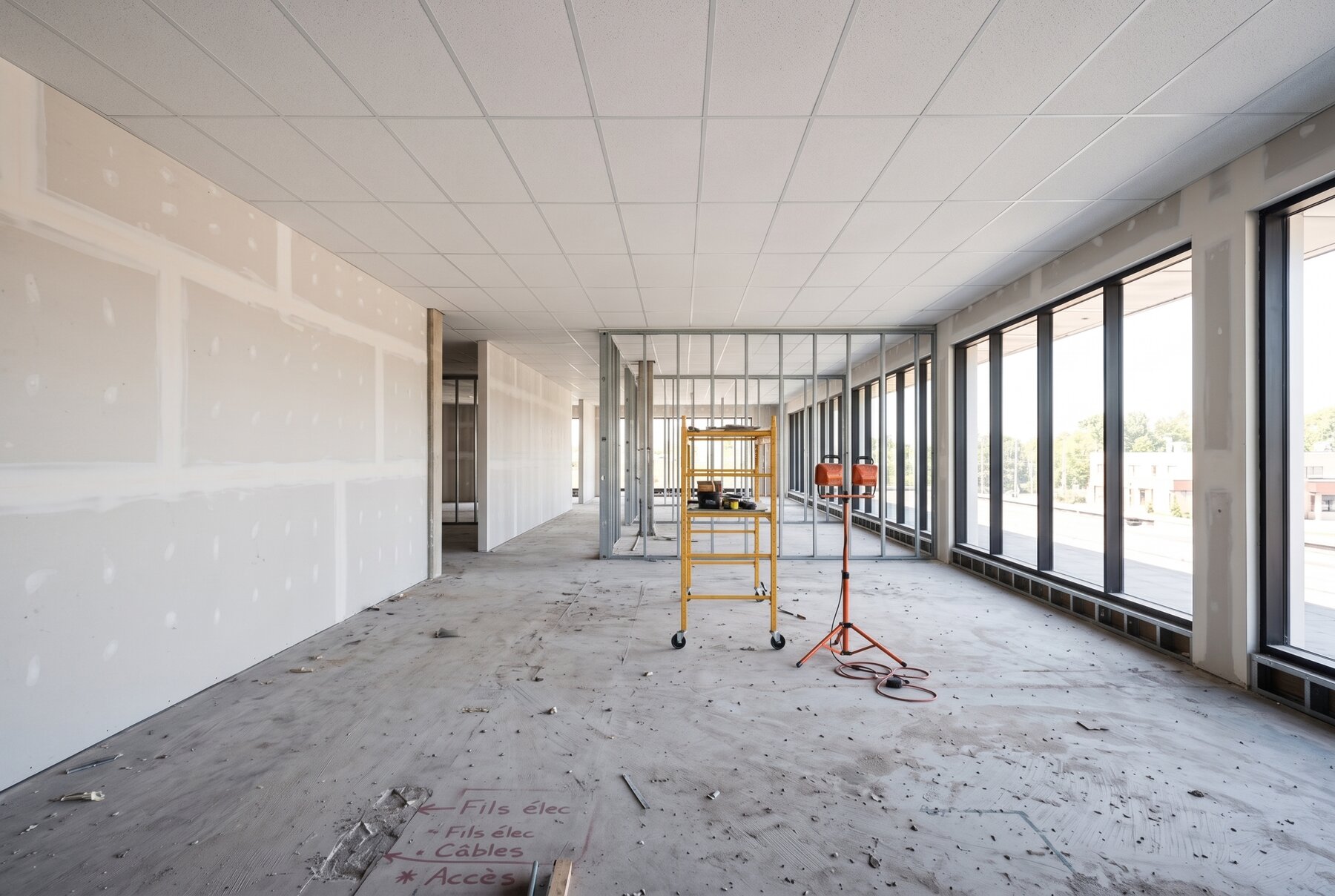 Même aire commerciale avec gypse et plafond suspendu posés