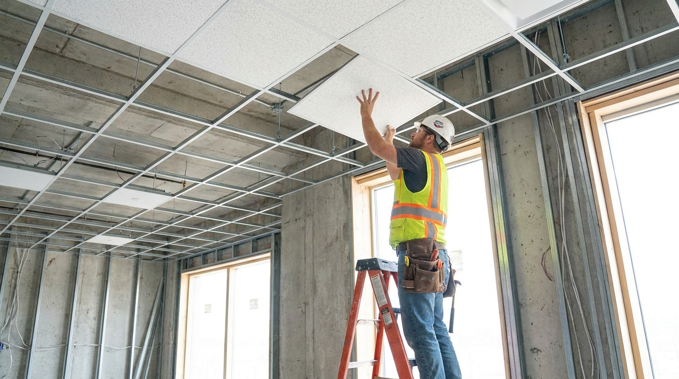 Installation de plafond suspendu acoustique